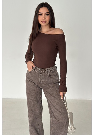 Noa & Noa Kadın Omuz Açık Fit Bluz Burgundy Glow Kahverengi
