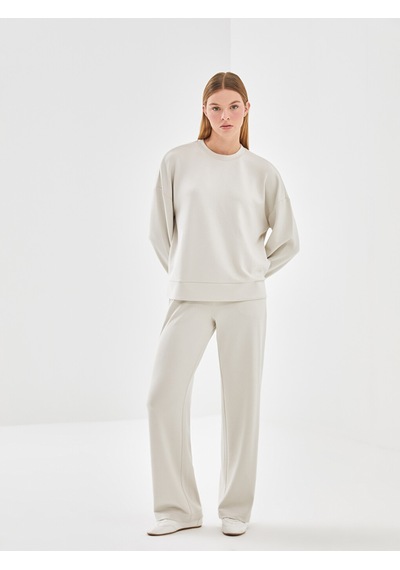 Lcw Vision Bej Bisiklet Yaka Oversize Kadın Sweatshirt
