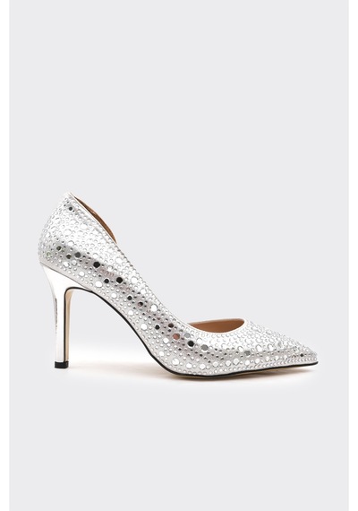 Derinet Taşlı Dekolteli Kadın Stiletto Gümüş GÜMÜŞ