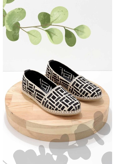 Bambi Bej Siyah Leather Kadın Espadril K01534070628 Siyah