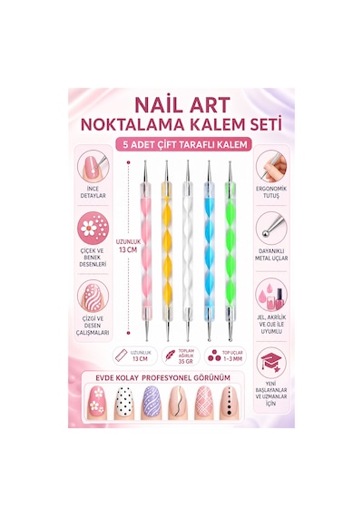 5 Parça Kendin Yap Nail Art Kalemi Tırnak Süsleme Dot Seti Mt316