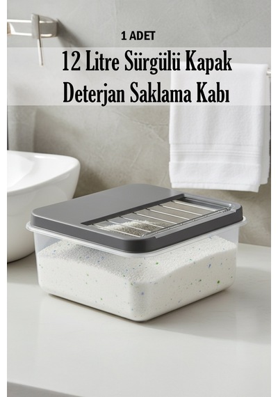 12 Litre Çok Amaçlı Sürgülü Kapak Saklama Kabı Patates Soğan Deterjan Vs. Antrasit Kapak
