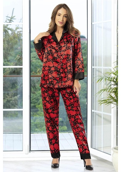 FAAL KALP DESEN SATEN PİJAMA TAKIM 4604 Kırmızı