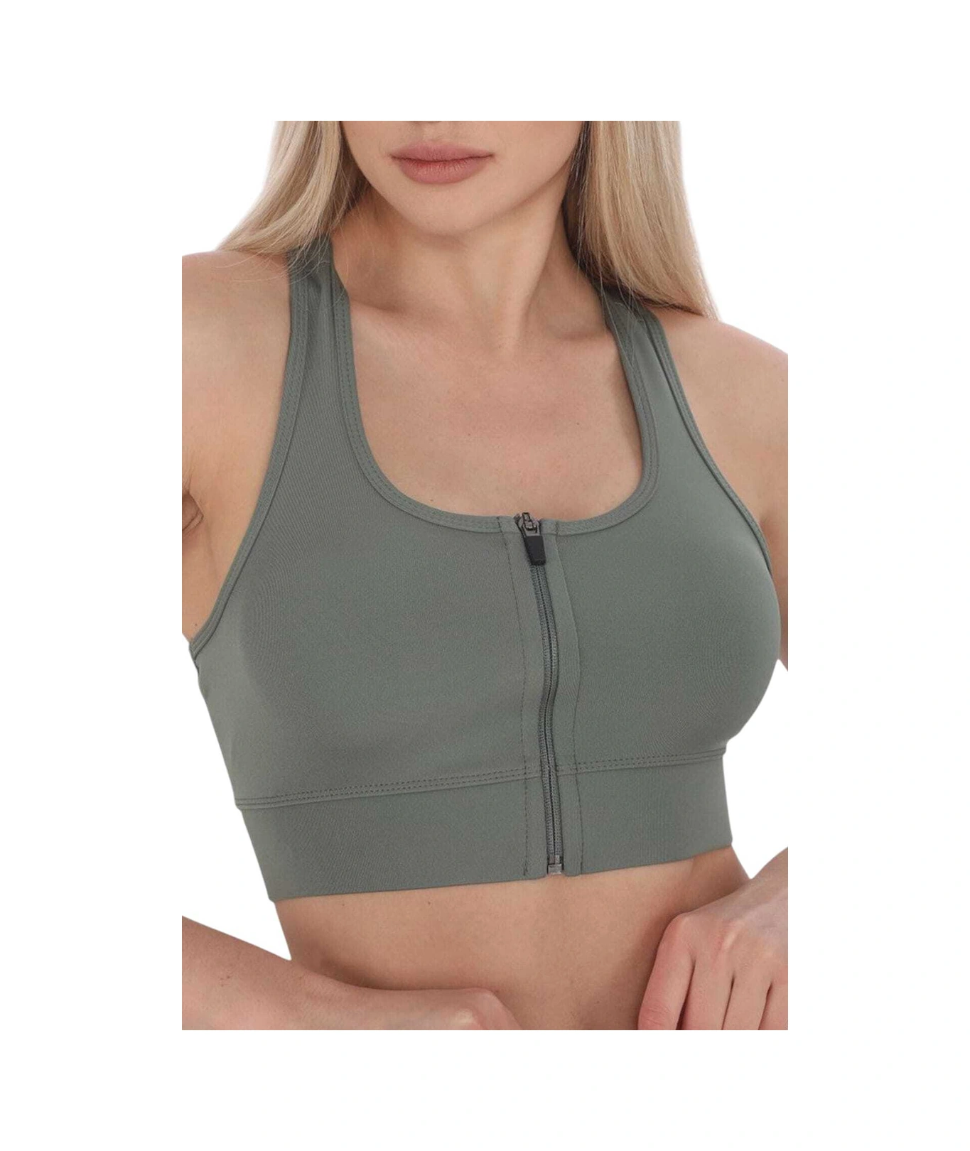Tezzgelsin Kadın Fermuarlı Sporcu Crop Kadın Büstiyer Çağla Yeşili