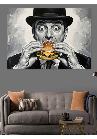Ahşap Tablo Hamburger Yiyen Karizmatik Modern Adam