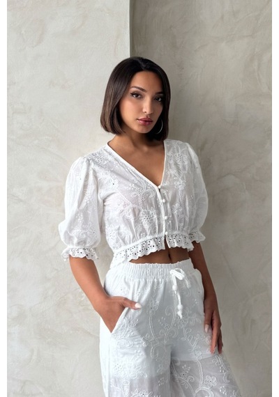 Verymoda Fisto Detaylı Nakışlı Bluz D2875 Krem
