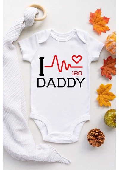 Babylimon Bebek Beyaz I Love Daddy 120 Desenli Kısa Kol Body Beyaz - 105765878 Beyaz