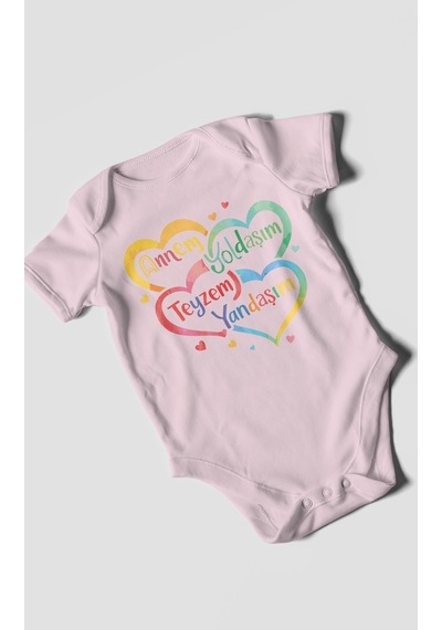 Morivokids Annem Yoldaşım Teyzem Yandaşım Kısa Kollu Bebek Body Bebe Pembe