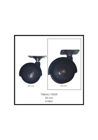 Tablalı Mobilya Tekerleği, 50 Mm 4 Adet , Ofis Koltuk, Dolap, Etejer, 360 Derece Döner Siyah