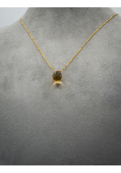 Doğan Diamond 925 Ayar Gümüş Altın Kaplama 3 Ct Yarı Değerli Sitrin Taş Damla Kolye - Raccolta Di Gocce