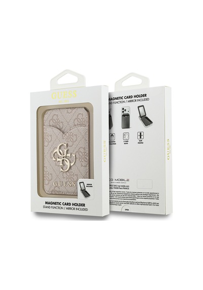 Guess Aynalı Magnetik Kartlık Metal Büyük 4g Logolu Ve Standlı Pembe