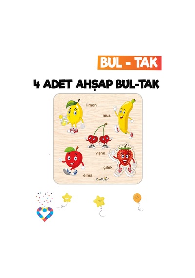 Eğitici 4 Adet Bul-tak Oyuncak Orman Hayvanları, İş Makineleri, Meyveler Ve Taşıtlar