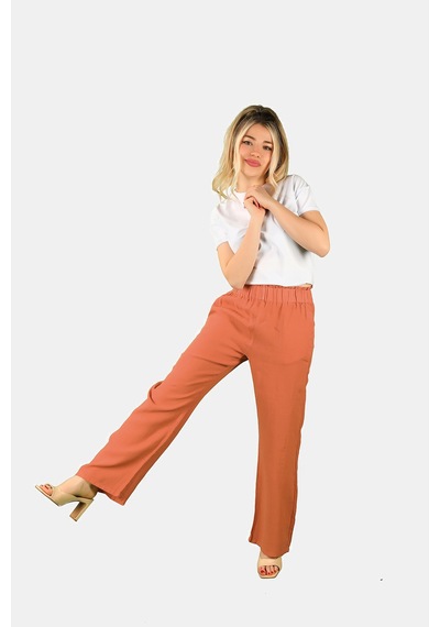 Balins Beli Lastikli Keten Pantolon Kiremit