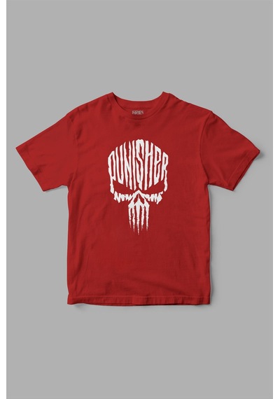Punisher " Skull " Baskılı Tişört Kırmızı