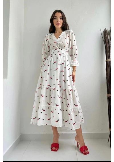 Defymoda Kırmızı Gipeli Vual Elbise Kırmızı