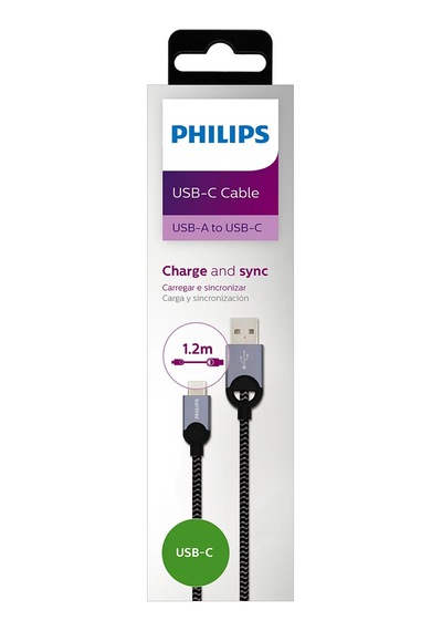 Philips Dlc2628s/97 Usb-a To Usb-c Örgülü Hızlı Şarj Kablosu, 1.2 Metre, Gri