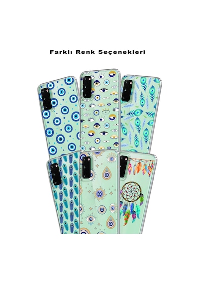 Oppo A54 İle Uyumlu 1mm Slim Fit Nazar Boncuğu 5 Baskılı Şeffaf Kılıf
