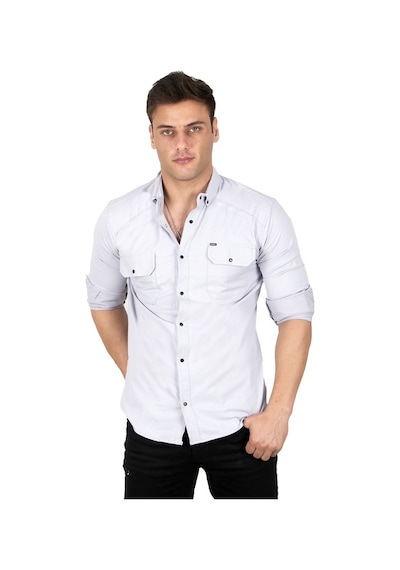 Deepsea Erkek Gri Fitilli Çıtçıtlı Kot Gömlek 300421 Gri