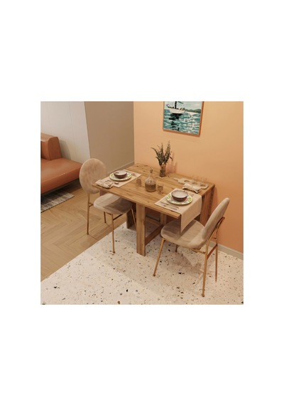 Pratik Katlanır Mutfak Yemek Çalışma Masası - 6 Kişilik - %100 Mdf Kahverengi