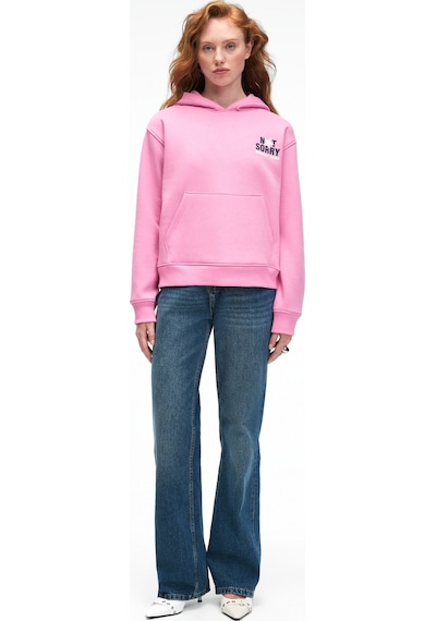 Grımelange YUMEA Kadın Oversize Kapüşonlu Baskılı Pembe Sweatshirt
