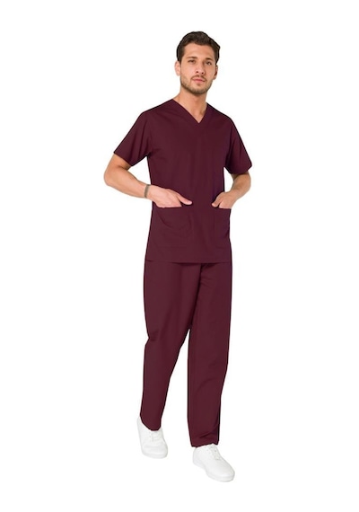 Şensel, Erkek Hastane Takım, V Yaka, Bordo -48E1215- İş Elbisesi
