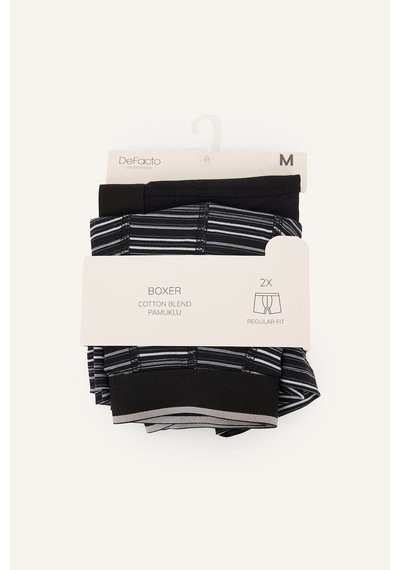 Defacto Regular Fit Çizgili Pamuklu 2li Boxer Seti I7959ax26aubk81 Siyah-bk81