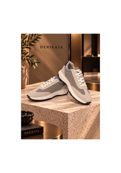 Derikaya Erkek Bağcıklı Kontrast Tabanlı Günlük Sneaker Bej