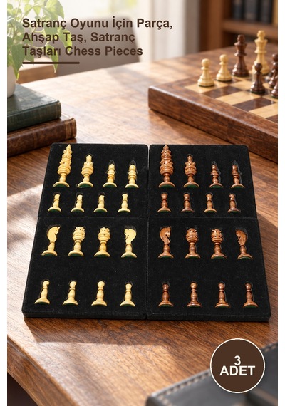 3 Adet Ahşap Satranç Taşı G530a Satranç Oyunu İçin Parça, Ahşap Taş, Satranç Taşları Chess Pieces