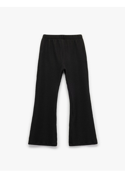Koton Beli Lastikli Dokulu Basic İspanyol Paça Pantolon Siyah 6wkg40020ak Siyah