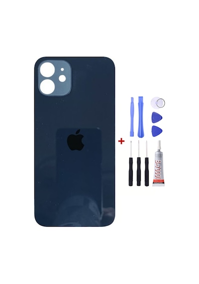Apple Uyumlu iPhone 12 Mavi Arka Cam Kapak Arka Pil Kapağı