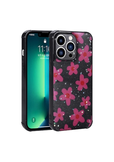 Zore İphone 11 Pro Uyumlu Simli Desenli Kamera Korumalı Parlak Ogaa Popy Kılıf-çiçek Çiçek