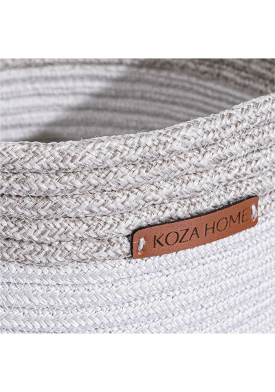Koza Home Cesta El Yapımı Pamuklu Beyaz Gri Hasır Dekoratif Sepet 25x45 CM