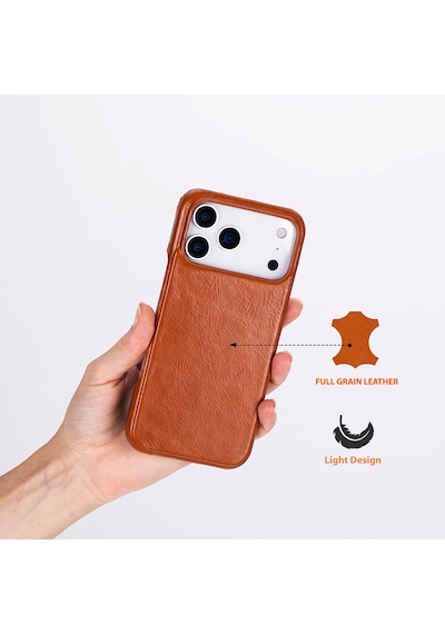 Bloomcase Ultimate Jacket Urban Tan Apple Uyumlu iPhone 17 Pro Max 6.9" Hakiki Deri Kılıf Taba
