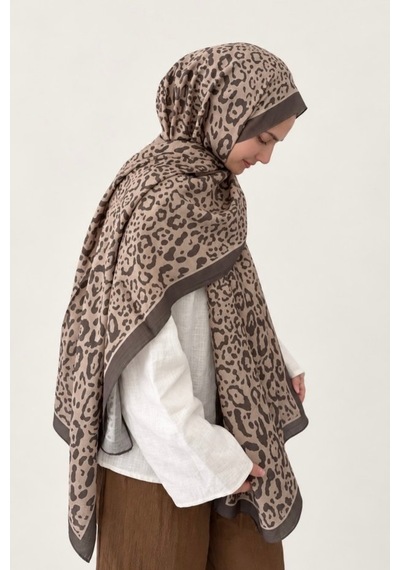Belli Leopar Desen Fresh Lena Şal Vizon