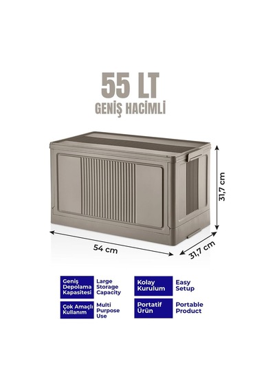 Deconox Dev Boy Katlanır Kilit Kapaklı Kasa 55 Litre Hacimli, Yer Kaplamayan Portatif Saklama K Toprak