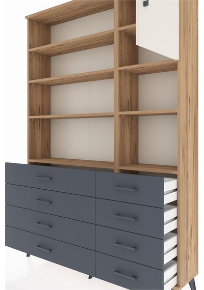 Arges Dolap 8 Raflı 8 Çekmeceli Tek Kapaklı 132x30x195 Çam-aytaşı/antrasit Aytası/antrasıt Arges Dolap 8 Raflı 8 Çekmeceli Tek Kapaklı 132x30x195 Çam-aytaşı/antrasit Aytası/antrasıt