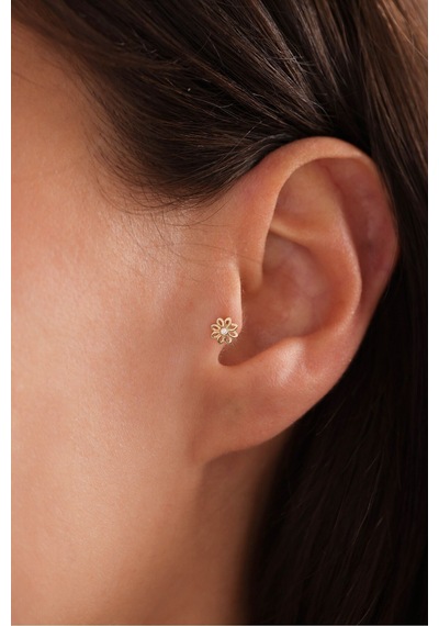 14 Ayar Altın Taşlı Çiçek Tragus Küpe