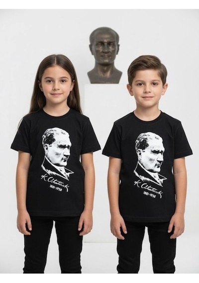 Zekids Çocuk Atatürk Baskılı Yarım Kollu T-shirt-17205 Siyah