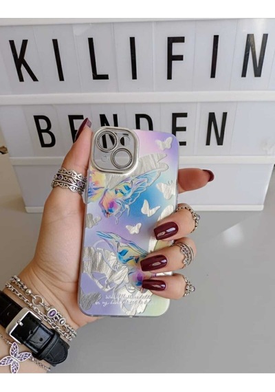 Apple Uyumlu iPhone 13 / 14  Kelebek Kılıf Modeli Mavi