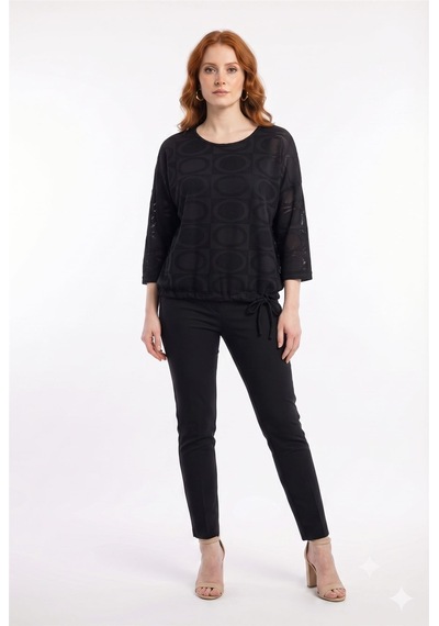 Neden Tekstil Kadın Oversize Siyah Triko Detaylı Bluz