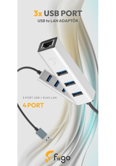 Usb To Lan Ve 3x Usb Alüminyum Adaptör Gümüş
