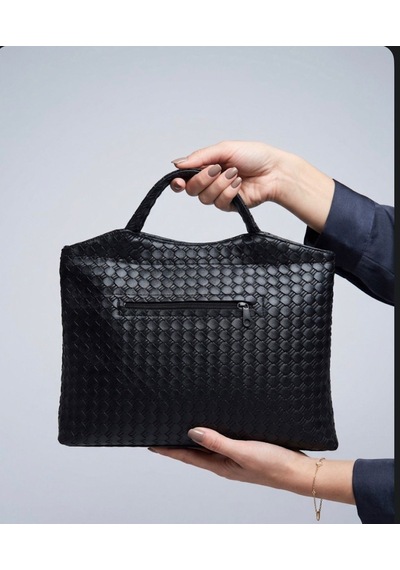 Addy Siyah İntrecciato Minimalist Örgü Dokulu El Çantası