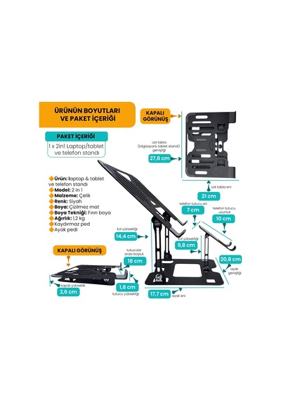 Upway Comfort Style 2 İn 1 Laptop Bilgisayar/tablet Ve Telefon Standı - Sağlam Ve Ergonomik