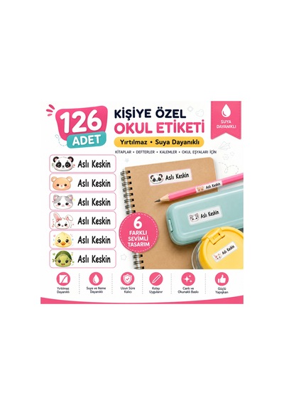 Kişiye Özel Okul İsim Etiketi 126 Adet Suya Dayanıklı Yırtılmaz Defter Kalem Kitap Etiketi Diğer