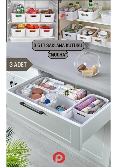 3 Adet Lotus Dolap Içi Düzenleyici Sepet, Dekoratif Saklama Kutusu, Banyo Ve Mutfak Organizeri Beyaz