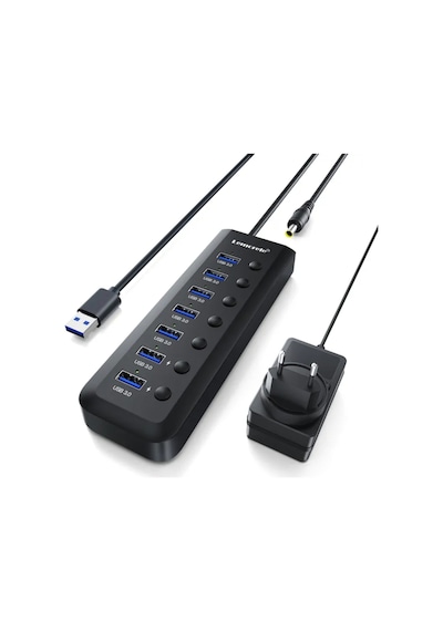 Lemorele Tc111 7 Port Usb 3.0 Hub Çoklayıcı - Açma Kapama Anahtarlı 5x Veri + 2x Şarj İstasyonu Led Göstergeli Usb Çoğaltıcı Adaptör Laptop Masaüstü Pc