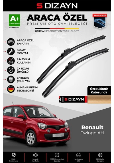 S-dizayn Renault Twingo Ah Ön Cam Silecek Seti 2014-2024 Premium Araca Özel 50-35 Cm A+ Kalite Aocs-