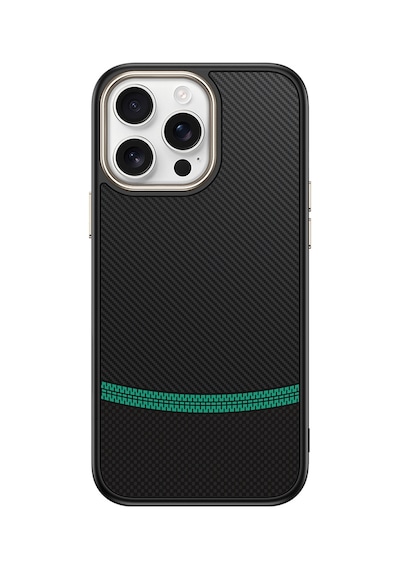 Mobilteam Apple Uyumlu iPhone 14 Pro Max Kılıf M-safe Şarj Özellikli Karbon Fiber Görünümlü Antina Siyah-yeşil