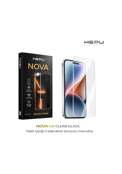 HEPU NOVA HD Clear Temperli Cam Ekran Koruyucu – iPhone 17 Pro Max Uyumlu