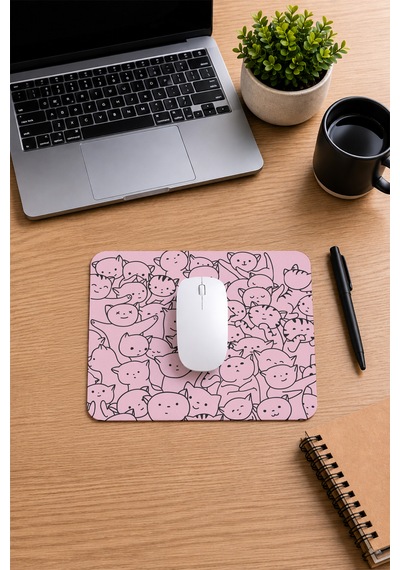Sevimli Kediler Pembe Mouse Pad - 23 Cm X 19 Cm - Kaydırmaz Taban Ev Ve Ofis Kullanımı Mousepad